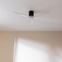 EnergySilence Aero 5285 BlackTransparent Ventilatore da soffitto da 40 W 52" con telecomando, Wi-Fi e telecomando, protezione IP44, 6 velocità, 3 pale, modalità winter-summer e timer fino a 8 ore.