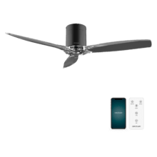 EnergySilence Aero 5285 BlackTransparent Ventoinha de teto de 40 W e 52’’ com controlo remoto, controlo por Wi-Fi e controlo remoto, proteção IP44 6 velocidades, 3 pás e modo Inverno/Verão e temporizador até 8 h.