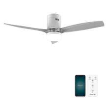 EnergySilence Aero 5285 Sun WhiteTransp Ventilatore da soffitto da 40 W 52" con telecomando, Wi-Fi e telecomando, protezione IP44, 6 velocità, 3 pale, modalità winter-summer e timer fino a 8 ore.