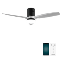 EnergySilence Aero 5285 Sun BlackTransp Ventoinha de teto de 40 W e 52’’ com controlo remoto, controlo por Wi-Fi e controlo remoto, proteção IP44 6 velocidades, 3 pás e modo Inverno/Verão e temporizador até 8 h.