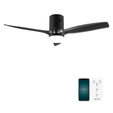EnergySilence Aero 5285 Sun BlackTransp Ventilateur de plafond de 40 W et 52” avec télécommande, contrôle via Wi-Fi, protection IP44, 6 vitesses, 3 pales, mode hiver-été et minuterie jusqu’à 8 heures.
