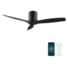 EnergySile Aer 5500 Aqu Black&Black Con Ventilateur de plafond de 40 W et 52” avec télécommande, contrôle via Wi-Fi, protection IP44, 6 vitesses, 3 pales, mode hiver-été et minuterie jusqu’à 8 heures.