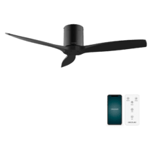 EnergySilence Aero 5500 Aqua Black&Black Connected Ventilador de techo de 40 W y 52” con mando a distancia, control por wifi y mando a distancia, protección IP44, 6 velocidades, 3 aspas, modo winter-summer y temporizador de hasta 8 horas.