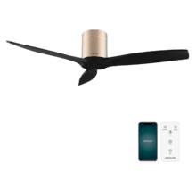 EnergySilence Aero 5500 Aqua GoldBlack Connected Ventilador de techo de 40 W y 52” con mando a distancia, control por wifi y mando a distancia, protección IP44, 6 velocidades, 3 aspas, modo winter-summer y temporizador de hasta 8 horas.