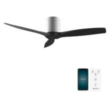 EnergySile Aero 5500 Aqua IronBlack Conn Ventilateur de plafond de 40 W et 52” avec télécommande, contrôle via Wi-Fi, protection IP44, 6 vitesses, 3 pales, mode hiver-été et minuterie jusqu’à 8 heures.