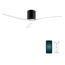 EnergySile Aero 5500 Aqua Black&Whi Con Ventilatore da soffitto da 40 W 52" con telecomando, Wi-Fi e telecomando, protezione IP44, 6 velocità, 3 pale, modalità winter-summer e timer fino a 8 ore.