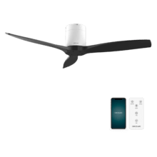 EnerSilen Aero 5500 Aqua Whi&Black Con Ventilateur de plafond de 40 W et 52” avec télécommande, contrôle via Wi-Fi, protection IP44, 6 vitesses, 3 pales, mode hiver-été et minuterie jusqu’à 8 heures.