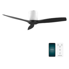 EnerSilen Aero 5500 Aqua Whi&Black Con 40 W 52" Deckenventilator mit Fernbedienung, WiFi und Fernbedienung, IP44 Schutz, 6 Geschwindigkeiten, 3 Flügel, Winter-Sommer-Modus und Timer bis zu 8 Stunden.