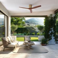 EnerSile Aero 5500 Aqua GoldDarkWood Con Ventilatore da soffitto da 40 W 52" con telecomando, Wi-Fi e telecomando, protezione IP44, 6 velocità, 3 pale, modalità winter-summer e timer fino a 8 ore.