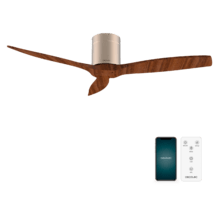 EnerSile Aero 5500 Aqua GoldDarkWood Con Ventilatore da soffitto da 40 W 52" con telecomando, Wi-Fi e telecomando, protezione IP44, 6 velocità, 3 pale, modalità winter-summer e timer fino a 8 ore.