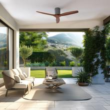 EnergySilence Aero 5500 Aqua IronDarkWood Connected Ventilador de techo de 40 W y 52” con mando a distancia, control por wifi y mando a distancia, protección IP20, 6 velocidades, 3 aspas, modo winter-summer y temporizador de hasta 4 horas.