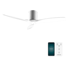 EnerSile Aero 5500 Aqua IronWhite Con Ventilateur de plafond de 40 W et 52” avec télécommande, contrôle via Wi-Fi, protection IP44, 6 vitesses, 3 pales, mode hiver-été et minuterie jusqu’à 8 heures.