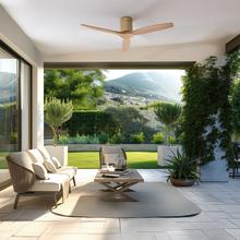 EnergySilence Aero 5500 Aqua GoldLightWood Connected Ventilador de techo de 40 W y 52” con mando a distancia, control por wifi y mando a distancia, protección IP44, 6 velocidades, 3 aspas, modo winter-summer y temporizador de hasta 8 horas.