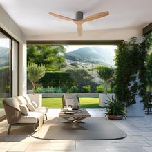 EnerSile Aero 5500 Aq IronWhiteWood Con Ventilatore da soffitto da 40 W 52" con telecomando, Wi-Fi e telecomando, protezione IP44, 6 velocità, 3 pale, modalità winter-summer e timer fino a 8 ore.