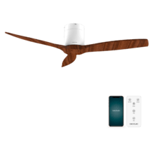 EnerSile Aero 5500 Aq WhiteDarkWood Con Ventilatore da soffitto da 40 W 52" con telecomando, Wi-Fi e telecomando, protezione IP44, 6 velocità, 3 pale, modalità winter-summer e timer fino a 8 ore.