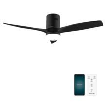 EnerSile Aero 5600 Aqua Black&Black Con Ventoinha de teto de 40 W e 52’’ com controlo remoto, controlo por Wi-Fi e controlo remoto, proteção IP44, Luz, 6 velocidades, 3 pás e modo Inverno/Verão e temporizador até 8 h.