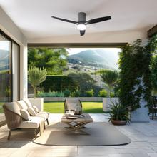 EnerSile Aero 5600 Aqua IronBlack Con Ventilatore da soffitto da 40 W e 52" con telecomando, Wi-Fi e telecomando, protezione IP44, 6 velocità, 3 pale, modalità winter-summer e timer fino a 8 ore.