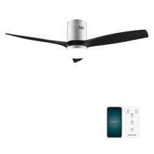 EnerSile Aero 5600 Aqua IronBlack Con Ventilatore da soffitto da 40 W e 52" con telecomando, Wi-Fi e telecomando, protezione IP44, 6 velocità, 3 pale, modalità winter-summer e timer fino a 8 ore.