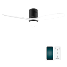 EnergySilence Aero 5600 Aqua Black&White Connected Ventilador de techo de 40 W y 52” con mando a distancia, control por wifi y mando a distancia, protección IP44, luz, 6 velocidades, 3 aspas, modo winter-summer y temporizador de hasta 8 horas.