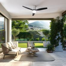 EnerSile Aero 5600 Aqua White&Black Con Ventilatore da soffitto da 40 W e 52" con telecomando, Wi-Fi e telecomando, protezione IP44, 6 velocità, 3 pale, modalità winter-summer e timer fino a 8 ore.