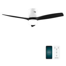 EnergySilence Aero 5600 Aqua White&Black Connected Ventilador de techo de 40 W y 52” con mando a distancia, control por wifi y mando a distancia, protección IP44, luz, 6 velocidades, 3 aspas, modo winter-summer y temporizador de hasta 8 horas.