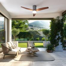 EnerSile Aero 5600 Aqua IronDarkWood Con Ventilatore da soffitto da 40 W e 52" con telecomando, Wi-Fi e telecomando, protezione IP44, 6 velocità, 3 pale, modalità winter-summer e timer fino a 8 ore.