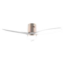 EnerSile Aero 5600 Aq GoldWhiteWood Con Ventilateur de plafond de 40 W et 52” avec télécommande, contrôle via Wi-Fi, protection IP44, lampe, 6 vitesses, 3 pales, mode Hiver-Été et minuterie jusqu’à 8 heures.