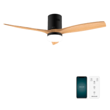 EnerSile Aero 5600 Aq Bla&WhiteWood Con Ventoinha de teto de 40 W e 52’’ com controlo remoto, controlo por Wi-Fi e controlo remoto, proteção IP44, Luz, 6 velocidades, 3 pás e modo Inverno/Verão e temporizador até 8 h.