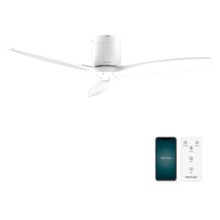 EnerSile Aero 5600 Aqua IronWhiWood Con Ventilateur de plafond de 40 W et 52” avec télécommande, contrôle via Wi-Fi, protection IP44, 6 vitesses, 3 pales, mode hiver-été et minuterie jusqu’à 8 heures.