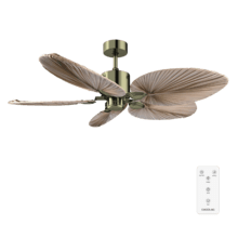 EnergySilence Aero 5200 Natural Palm Ventilateur de plafond design avec moteur DC de 35 W, 50 pouces, télécommande, 5 pales, 6 vitesses, mode Hiver/Été et minuterie pour 1, 2, 4 et jusqu'à 8 heures.