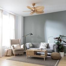 EnergySilence Aero 5200 Natural Palm Ventilateur de plafond design avec moteur DC de 35 W, 50 pouces, télécommande, 5 pales, 6 vitesses, mode Hiver/Été et minuterie pour 1, 2, 4 et jusqu'à 8 heures.