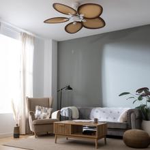 EnergySilence Aero 5200 Palm Ventilatore da soffitto da 36W, 52 pollici, con telecomando, motore DC incorporato, timer regolabile tra 1/2/4 e 8 ore, modalità inverno-estate, 6 velocità a scelta, con 5 pale rotanti.