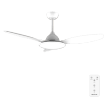 EnergySilence 520 Power White Ventoinha de teto de 48" com motor DC de 36 W, luz LED de 36 W, controlo remoto, temporizador, 6 velocidades e 3 pás.