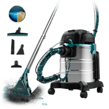 Conga CarpetClean 20000 Pro Grand aspirateur pour tissus d'ameublement qui vous permet également d'aspirer des solides et des liquides avec 1400 W de puissance et 22 kPa.