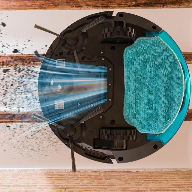 Conga Connected Premium Robot aspirador con tecnología giroscópica. Friega, aspira y barre a la vez. Potencia de succión de 2200 Pa. Cepillo multifunción. Depósito mixto. 2 cepillos laterales. 3 litros de capacidad. Conectividad WiFi 2,4 GhZ y Bluetooth. Mopa de fregado. APP CECOTEC