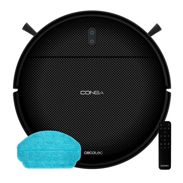 Conga Connected Premium Robot aspirador con tecnología giroscópica. Friega, aspira y barre a la vez. Potencia de succión de 2200 Pa. Cepillo multifunción. Depósito mixto. 2 cepillos laterales. 3 litros de capacidad. Conectividad WiFi 2,4 GhZ y Bluetooth. Mopa de fregado. APP CECOTEC