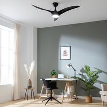 EnergySilence Aero 5295 Black Ventilateur de plafond, avec moteur DC de 40 W, 54 pouces, lampe LED de 15 W, 3 teintes sélectionnables, 3 pales et minuterie programmable.