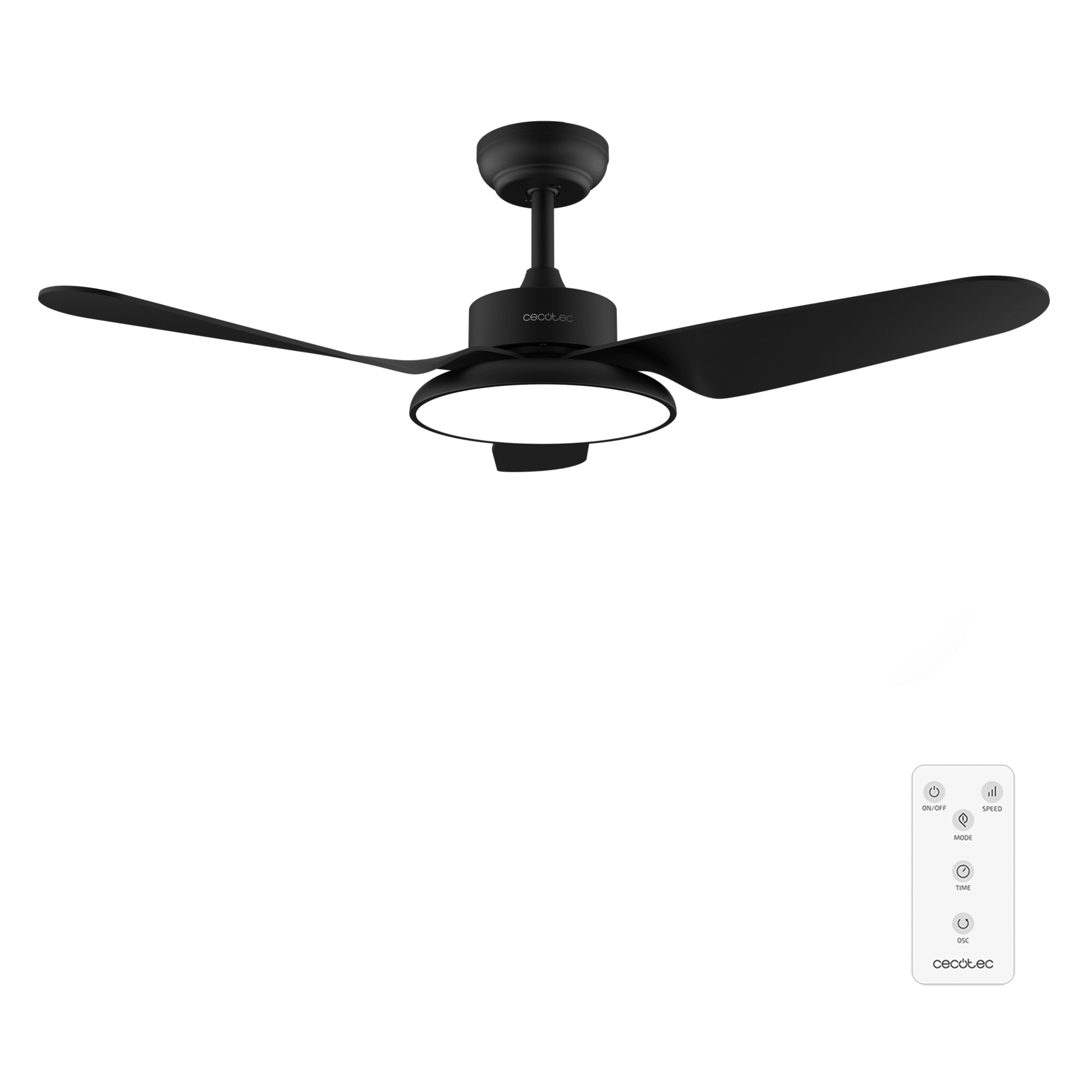 EnergySilence Aero 5200 Light Black Deckenventilator mit 30W DC-Motor, 43", 22W LED-Licht, 3 Schirme, 3 Flügel, programmierbarer Timer, Winter/Sommer-Modus, 6 Geschwindigkeiten.