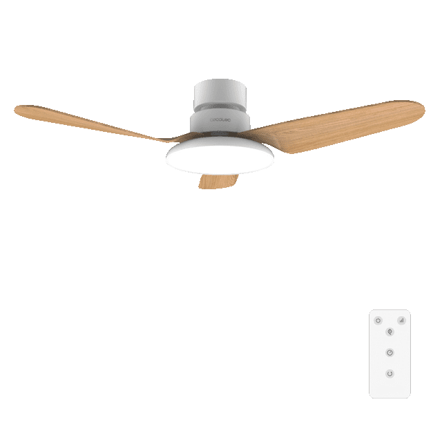 EnergySilence Aero 5200 Light LightWood Ventilador de techo con motor DC de 40W, 43", luz LED de 22W, 3 tonalidades, 3 aspas, temporizador programable programable, modo winter/summer, 6 velocidades.