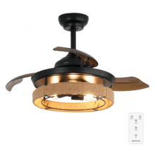 EnergySilen Aero 3600 Invi Natural Desig Design-Deckenventilator mit Gleichstrommotor, mit 25 W Leistung und integrierter Lampe, mit 3 einziehbaren Flügeln, 36 Zoll, Fernbedienung, 3 Geschwindigkeiten, Timer und Winter/Sommer-Modus.