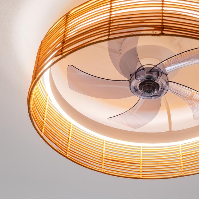 EnergySilence LampAero 600 Natur Design Ventilatore da soffitto di design con motore DC, con potenza di 20W e luce a LED da 40W, con 5 pale da 17 pollici, telecomando, 6 velocità, 3 tonalità di luce disponibili, timer e modalità inverno/estate.