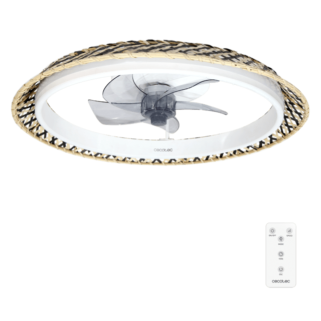 EnergySilence LampAero 610 Natur Design Ventilatore da soffitto di design con motore DC, con potenza di 20W e luce a LED da 45W, con 5 pale da 17 pollici, telecomando, 6 velocità, 3 tonalità di luce disponibili, timer e modalità inverno/estate.