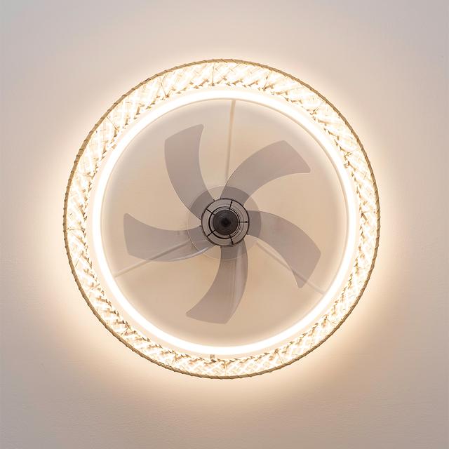 EnergySilence LampAero 610 Natur Design Ventilateur de plafond design de 20 W avec moteur DC, lampe LED de 45 W, 5 pales de 17 pouces, télécommande, 6 vitesses, 3 tonalités de lumière disponibles, minuterie et mode Hiver-Été.