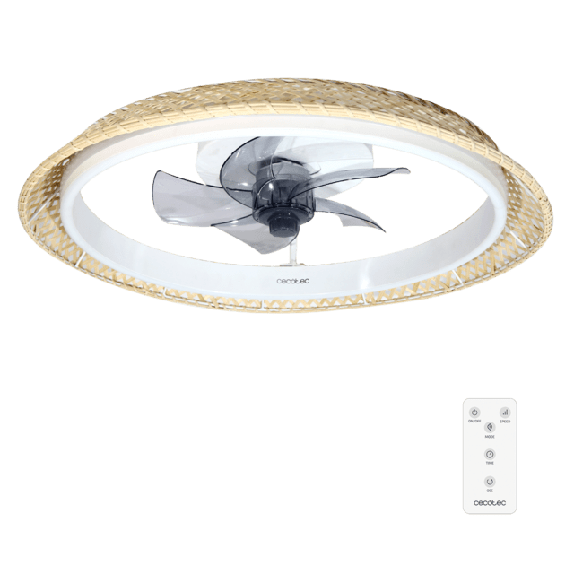 EnergySilence LampAero 620 Natur Design Ventilatore da soffitto di design con motore DC da 20W e luce LED da 40W, con 5 pale da 17 pollici, telecomando, 6 velocità, 3 tonalità di luce disponibili, timer e modalità inverno/estate.