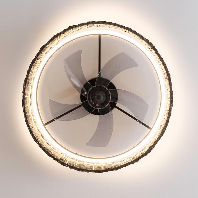 EnergySilence LampAero 600 Black Design Ventilatore da soffitto di design con motore DC, con potenza di 20W e luce a LED da 45W, con 5 pale da 17 pollici, telecomando, 6 velocità, 3 tonalità di luce disponibili, timer e modalità inverno/estate.