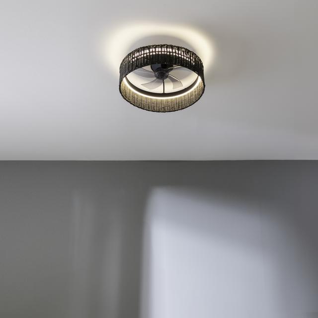 EnergySilence LampAero 600 Black Design Ventilatore da soffitto di design con motore DC, con potenza di 20W e luce a LED da 45W, con 5 pale da 17 pollici, telecomando, 6 velocità, 3 tonalità di luce disponibili, timer e modalità inverno/estate.