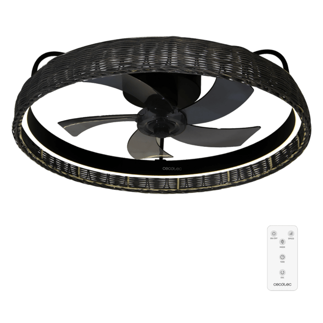 EnergySilence LampAero 600 Black Design Design-Deckenventilator mit 20 W Gleichstrommotor und 45 W LED-Licht, mit 5 x 17 Zoll großen Flügeln, Fernbedienung, 6 Geschwindigkeiten, 3 verfügbaren Lichtschattierungen, Timer und Winter-/Sommermodus.