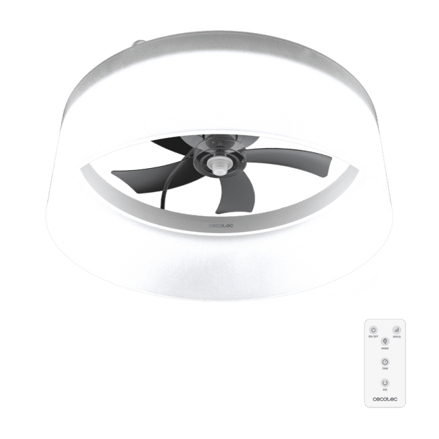 EnergySilence LampAero 650 White Design Ventilateur de plafond design avec moteur DC de 20 W, lampe LED de 40 W, 5 pales de 17 pouces, télécommande, 6 vitesses, 3 teintes de lumière disponibles, minuterie et mode Hiver-Été.