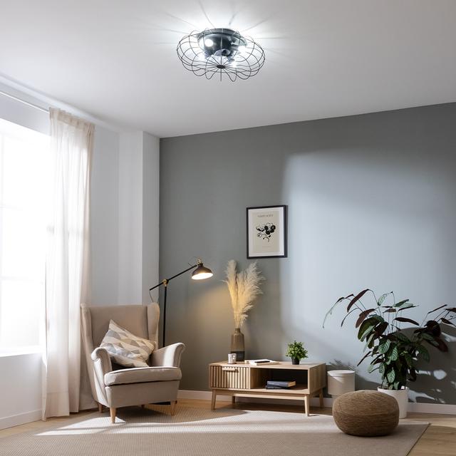 EnergySilence LampAero 650 Iron Design Ventilateur de plafond design avec moteur DC de 20 W, lampe intégrée, 5 pales de 11 pouces, télécommande, 3 vitesses, 3 tonalités de lumière disponibles, minuterie et mode Hiver-Été.