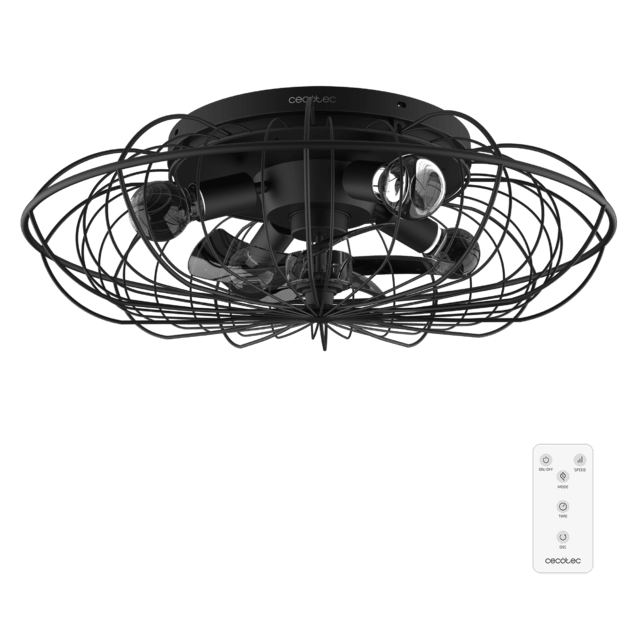 EnergySilence LampAero 650 Iron Design Ventilateur de plafond design avec moteur DC de 20 W, lampe intégrée, 5 pales de 11 pouces, télécommande, 3 vitesses, 3 tonalités de lumière disponibles, minuterie et mode Hiver-Été.